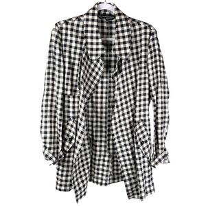 Crown Linen Designs 100% Linen black white gingham women’s XS open front Jacket